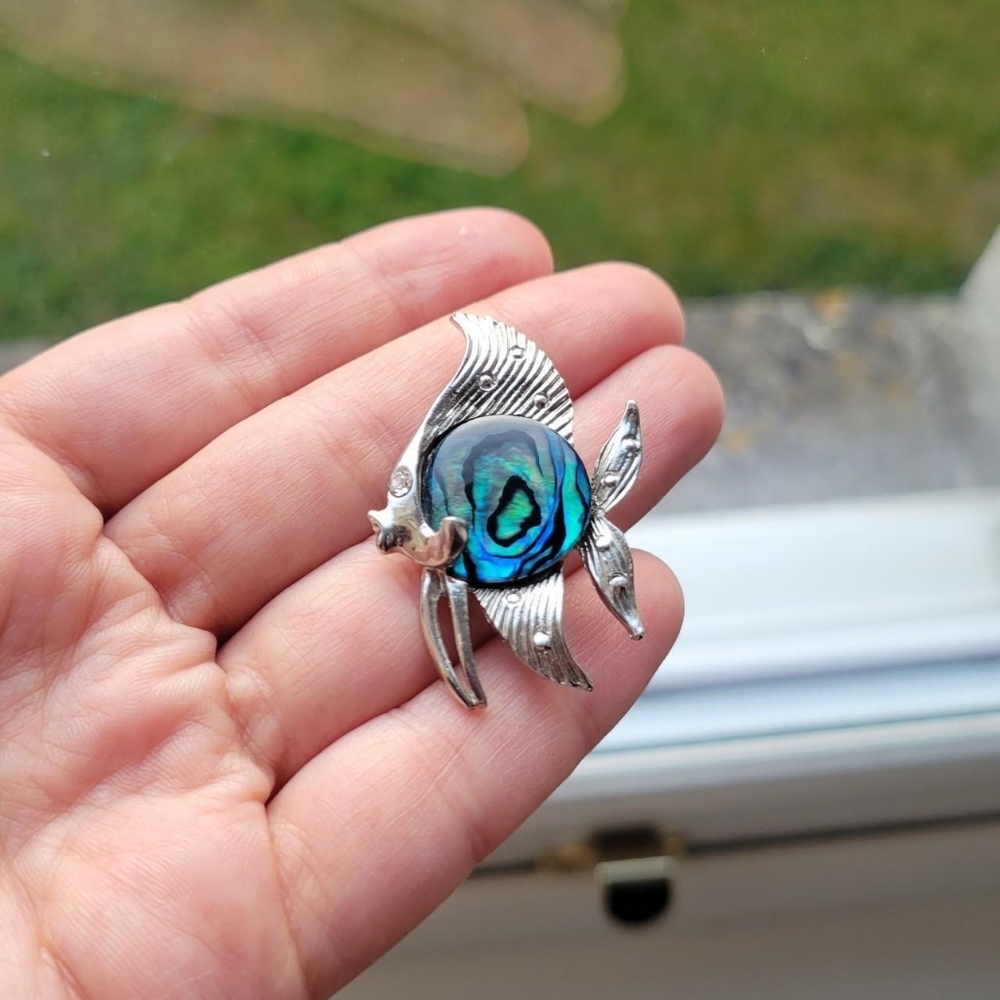 Vintage Abalone Fish Brooch Pin